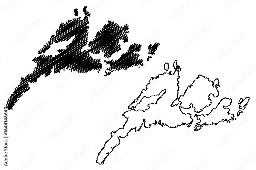 Obraz premium Housay island (United Kingdom of Great Britain and Northern Ireland, Scotland, Shetland islands) map vector illustration, scribble sketch Isle of Out Skerries, West, Bruray and Grunay map