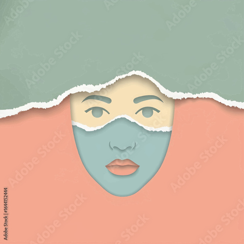 Artistic torn paper revealing human face illustration representing identity, discovery, and hidden emotions.