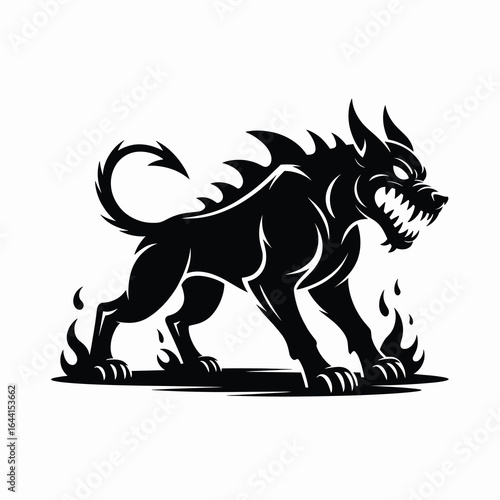 A single vector silhouette of a Demon Hound, designed with a terrifying and supernatural Halloween theme