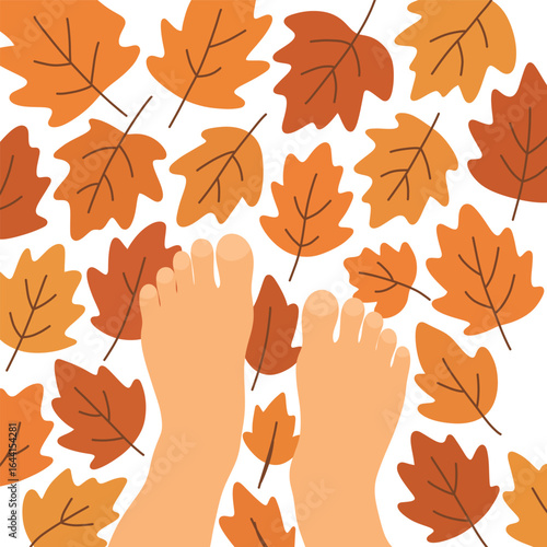 Bare Feet on Autumn Leaves Illustration