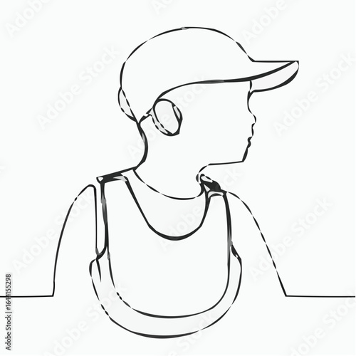 Child wearing a cap and bib in abstract line art style  