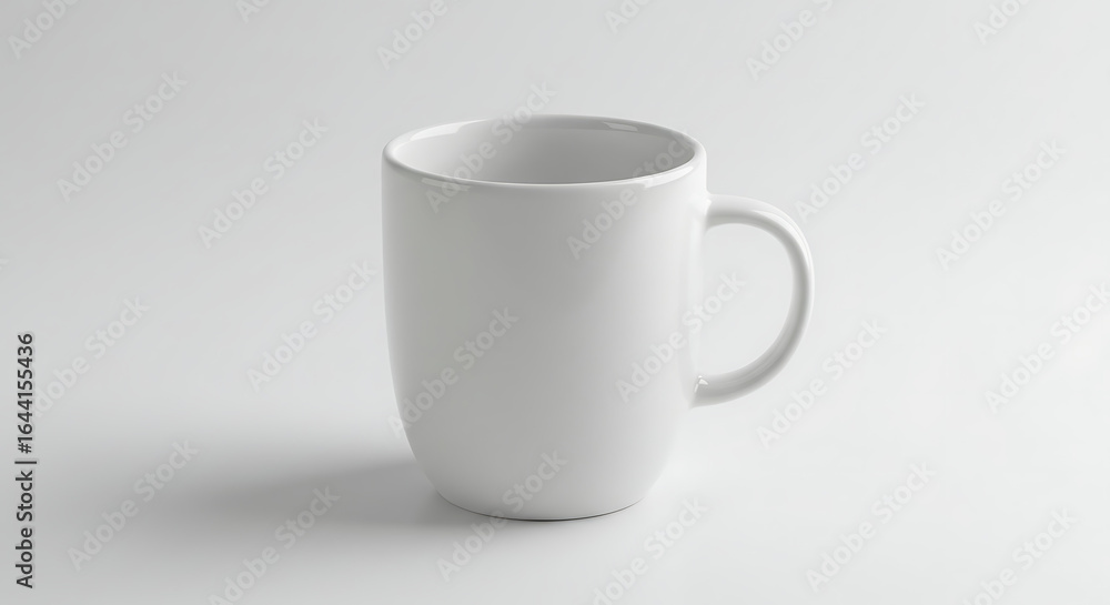 Fototapeta premium Empty white ceramic mug with thick handle on clean white background