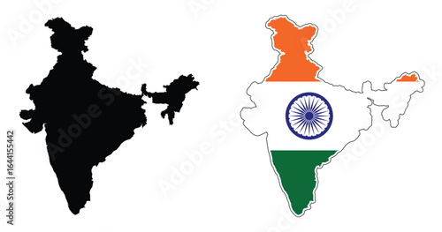India map representations one in black silhouette and the other with the indian flag colors