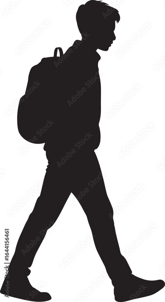 Fototapeta premium Walking Person Silhouette with Backpack Vector Illustration Isolated on Transparent