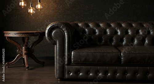 Sophisticated Ambiance: Classic Chesterfield Sofa Under Warm Edison Bulb Glow