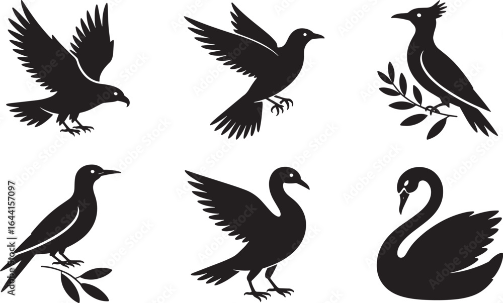 Obraz premium Silhouette Bird Collection Vector Art Illustration Isolated on Transparent Backdrop