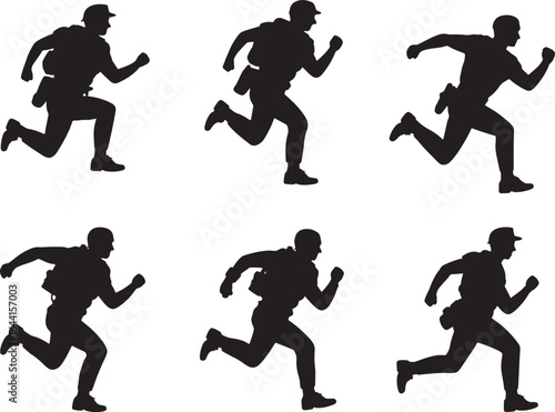 Silhouette of People Running with Backpacks on Transparent Background Vector Illustration
