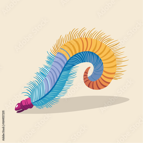 feather duster worm vector illustration with delicate radiating tentacles and detailed tube structure for marine life and underwater ecosystem design
