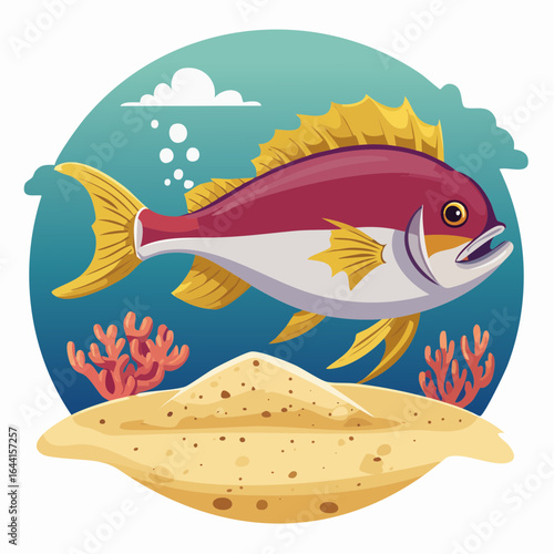  Hawaiian goatfish vector illustration with distinctive barbels and streamlined body for tropical marine wildlife and reef ecosystem design