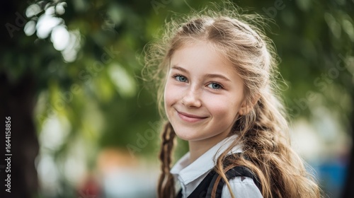 beautiful school girl looking very happy outdoors  no logos no brands ar 169