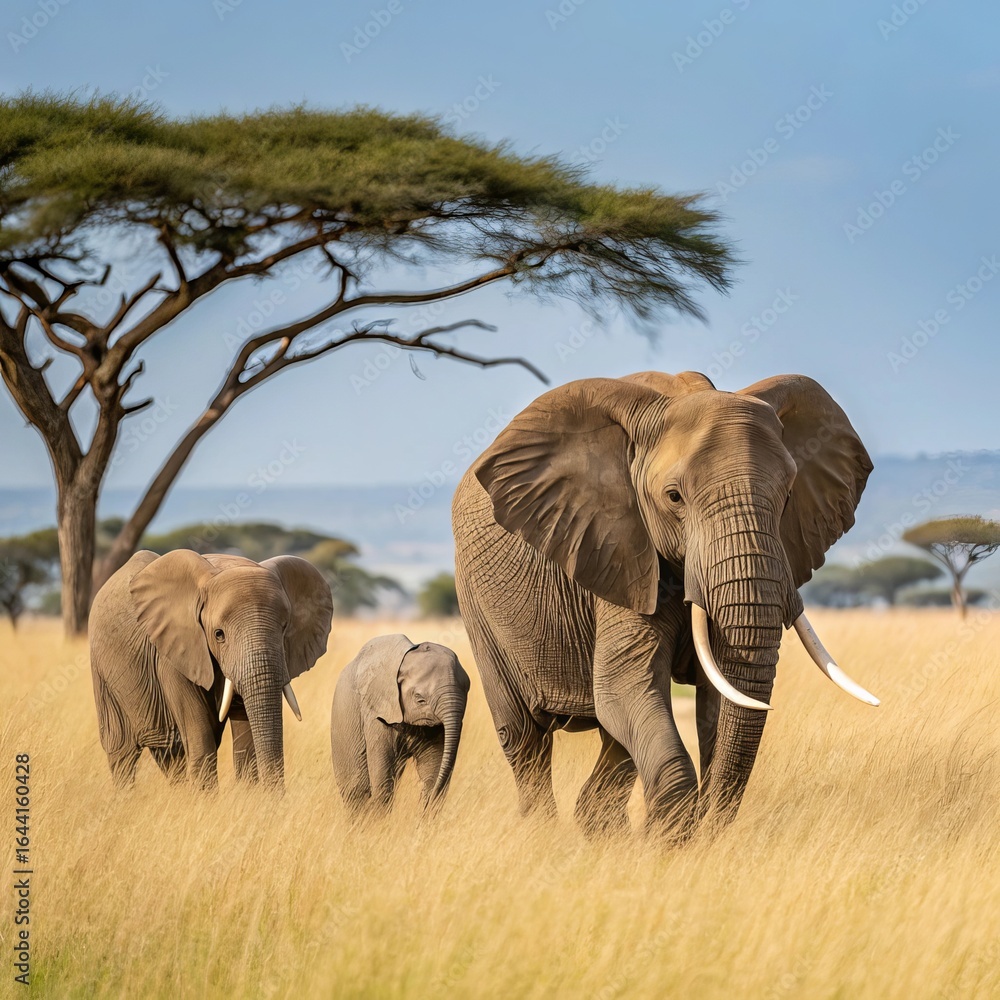 Obraz premium Elephant Trio Under the African Sky