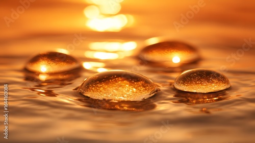 Golden droplets on rippled water surface.