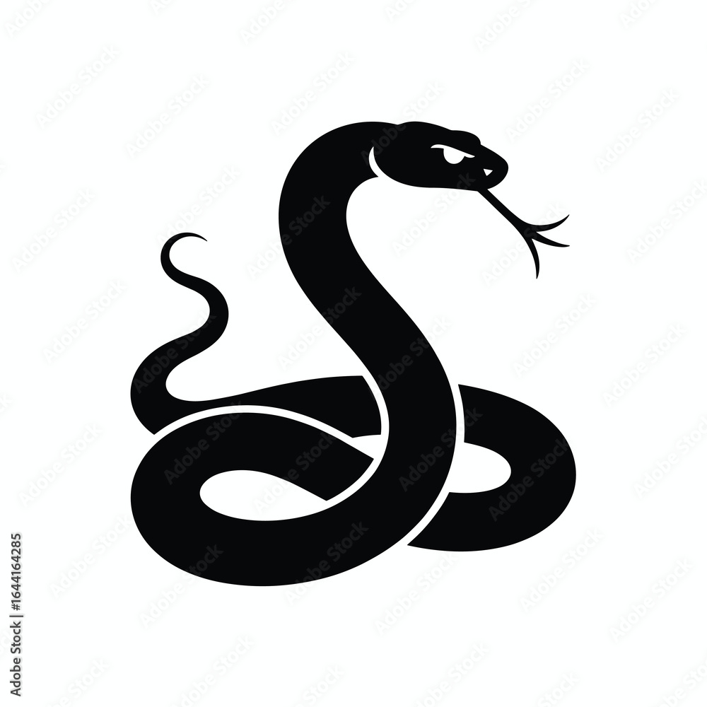 Fototapeta premium A single vector silhouette of a Snake Coiled, designed in a dark, elegant, or eerie style 