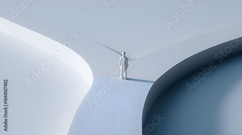 A Miniature Person Stands at a Crossroads of Two Diverging Paths, Rendered in Light Blue and White Hues Against a Simple White Background. The Scene