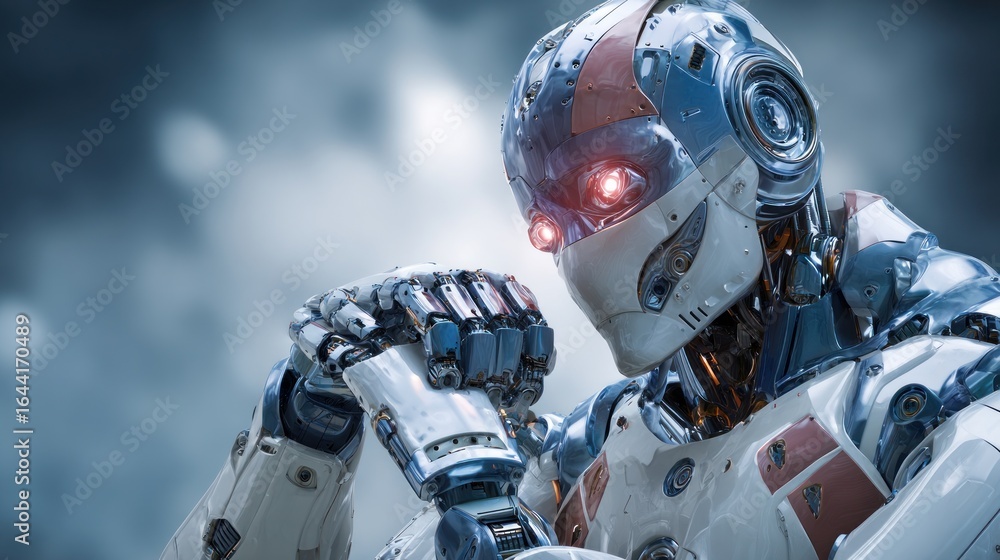 Fototapeta premium Contemplative Android: A Futuristic Robot in Thought