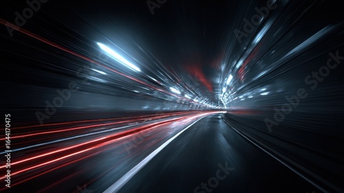 Night Drive Through Illuminated Tunnel