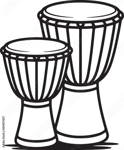 Djembe Drums Vector Art African Percussion Instrument Outline Style Rhythm