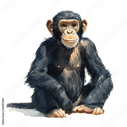 Chimpanzee, watercolor vector, isolated on a white background.