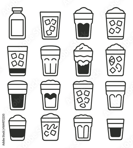 Variety of beverage icons featuring glasses and bottles