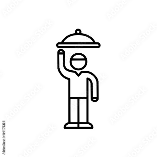 Waiter serving food tray vector icon illustration restaurant service catering hospitality professional fine dining 100