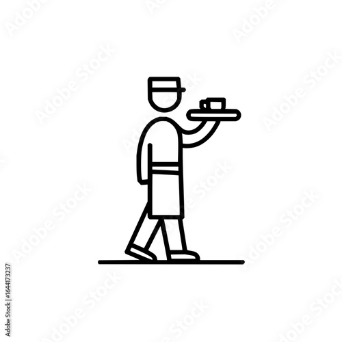 Waiter serving food restaurant service hospitality industry professional line art illustration