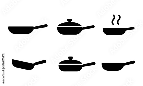 Set of silhouette cooking pans and pots icons for kitchen design