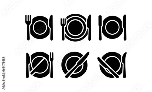 Silhouette dining cutlery set arrangements on plates for elegant table setting