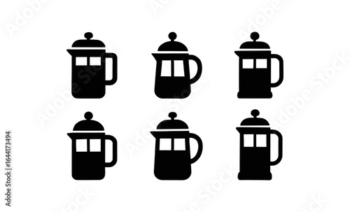 Silhouette collection of french press coffee makers in simple black style