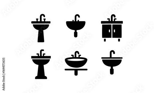 Silhouette set of bathroom sinks: modern and classic design collection
