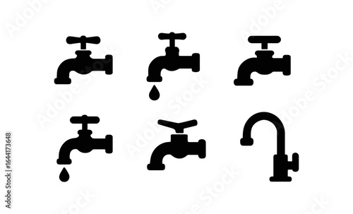 Silhouette collection of water taps with droplets in various designs