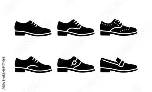 Elegant collection of formal shoe silhouettes on white background