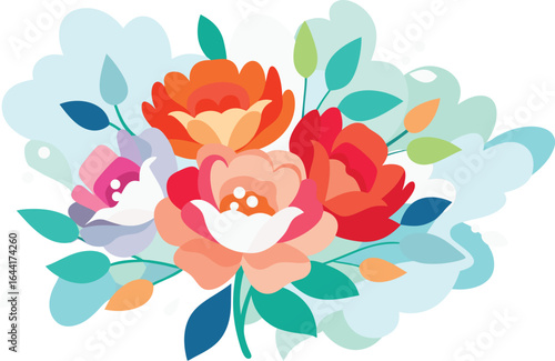 Colorful floral bouquet with watercolor effect for wedding invitation and decoration