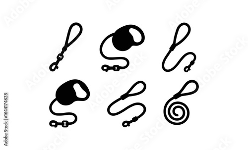 Silhouette set of six dog leashes with various designs for pet safety