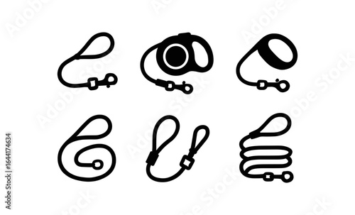Silhouette set of dog leashes in various styles and designs