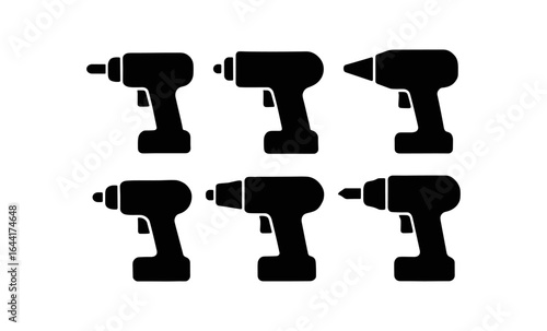 Silhouette set of power drill icons in black
