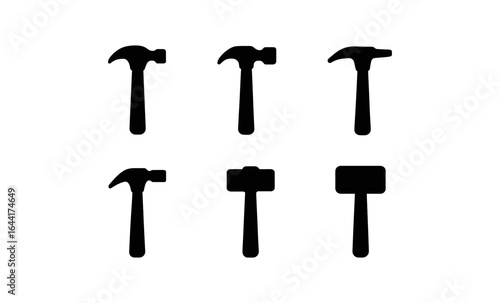 Silhouette hammer set: black tool icons for construction and carpentry design