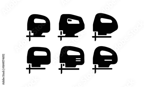 Set of silhouette jigsaw saws icons in minimalist style