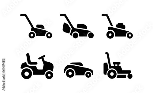 Silhouette set of lawn and garden mowers for landscaping equipment designs
