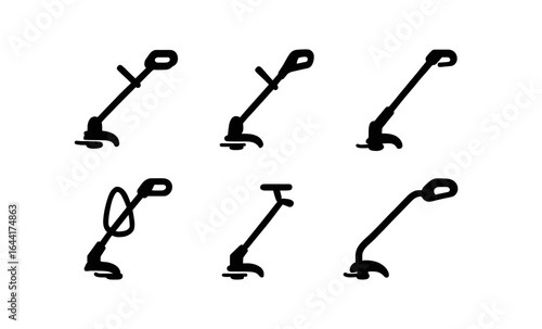 Silhouette collection of grass trimmers in various designs for landscaping and garden care