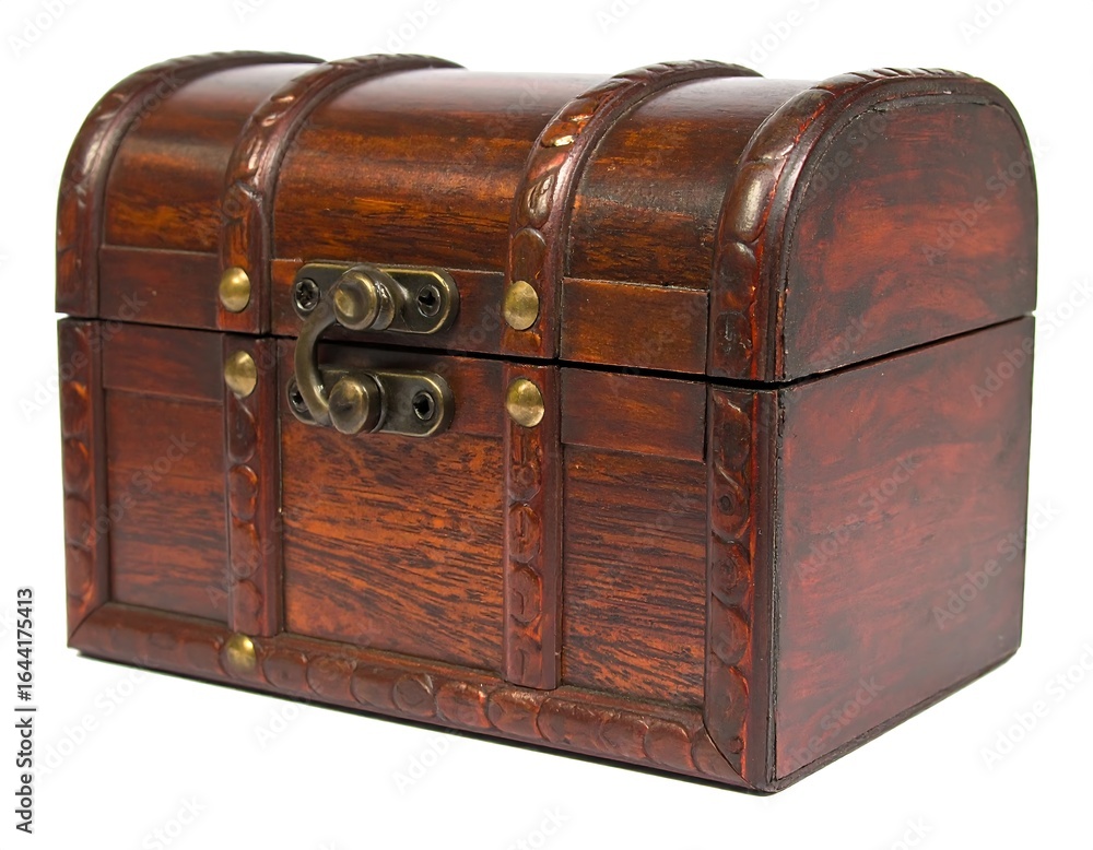 Ornate wooden chest on white background Ornate wooden chest on white background