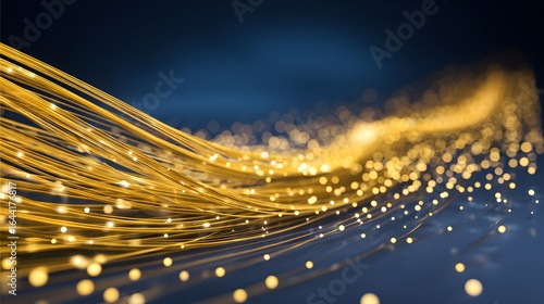 Gold threads with glowing points on a dark background.