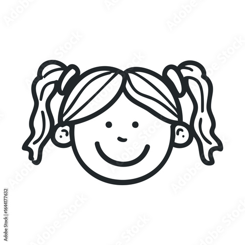 Cartoon illustration of a smiling female child with pigtails