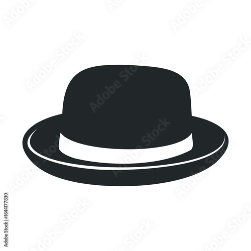 Classic black bowler hat icon on white background