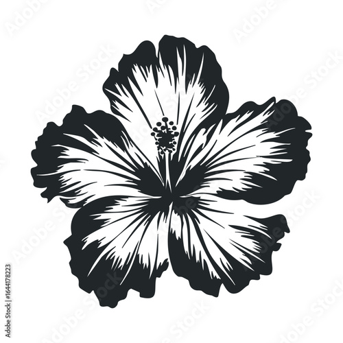 Black and white hibiscus design showcasing detailed petals and artful linework