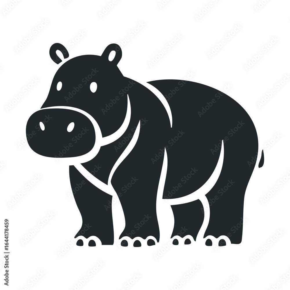 Fototapeta premium Stylized black and white hippopotamus illustration on white background