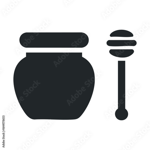 Minimalist honey jar and dipper icon in black and white