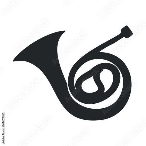 Silhouette of a french horn isolated on white background