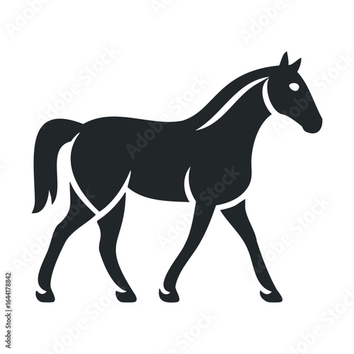Silhouette of a walking horse: graceful black equine design on white background
