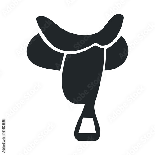 Simple black and white cowboy hat icon with saddle and stirrup design