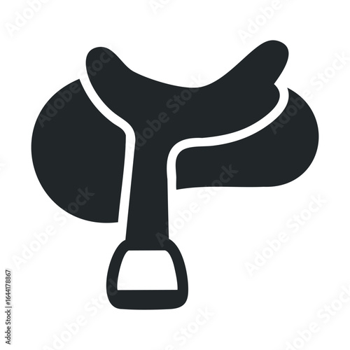 Black and white horse saddle silhouette icon on white background